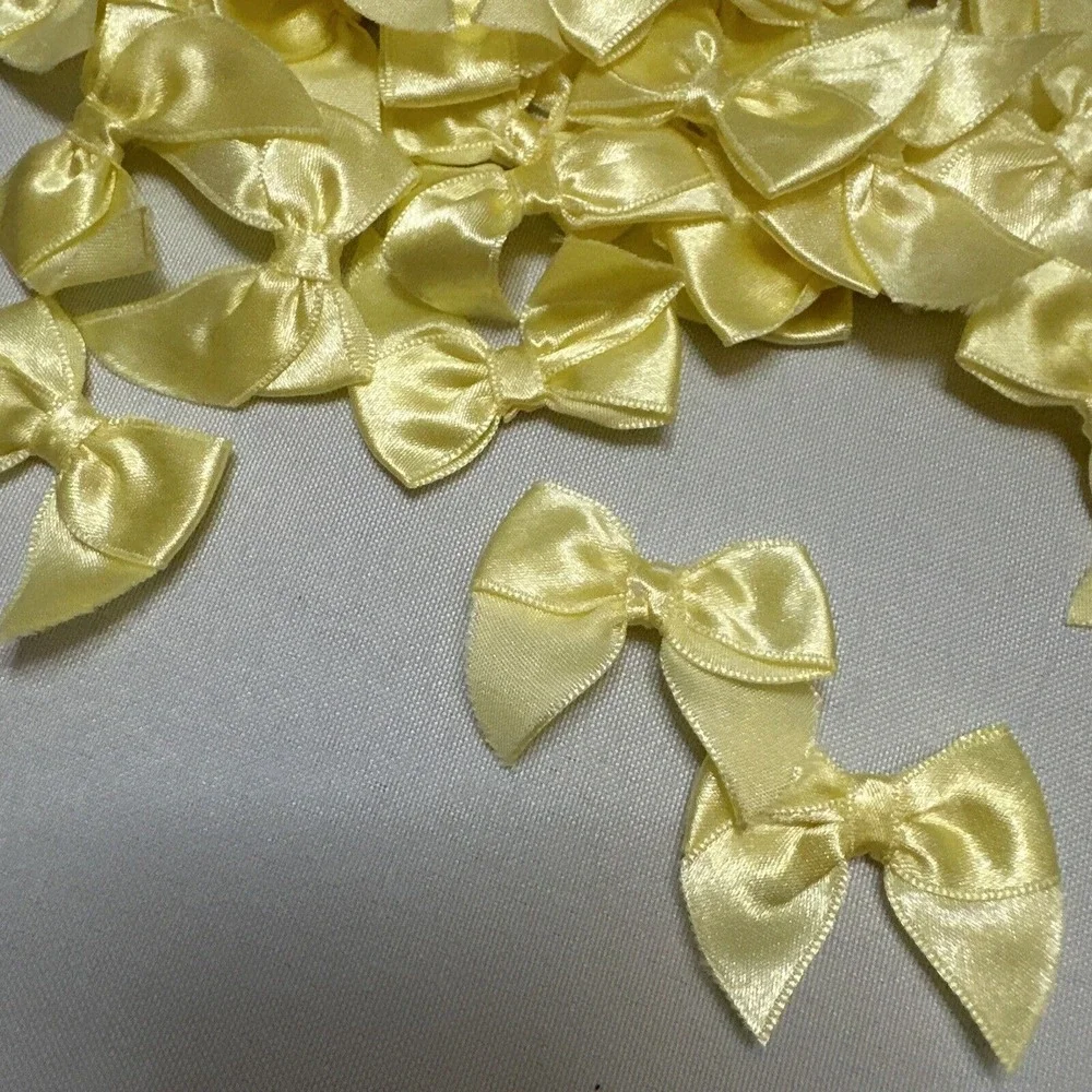 Handmade Yellow Satin Bows, 50pcs Ribbon Appliques Bows for Sewing, Scrapbooking